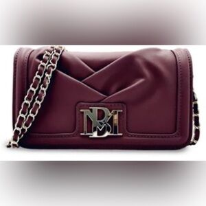 NWT Badgley Mischka Crossbody Bag. Wine Color Vegan Leather with Gold Hardware